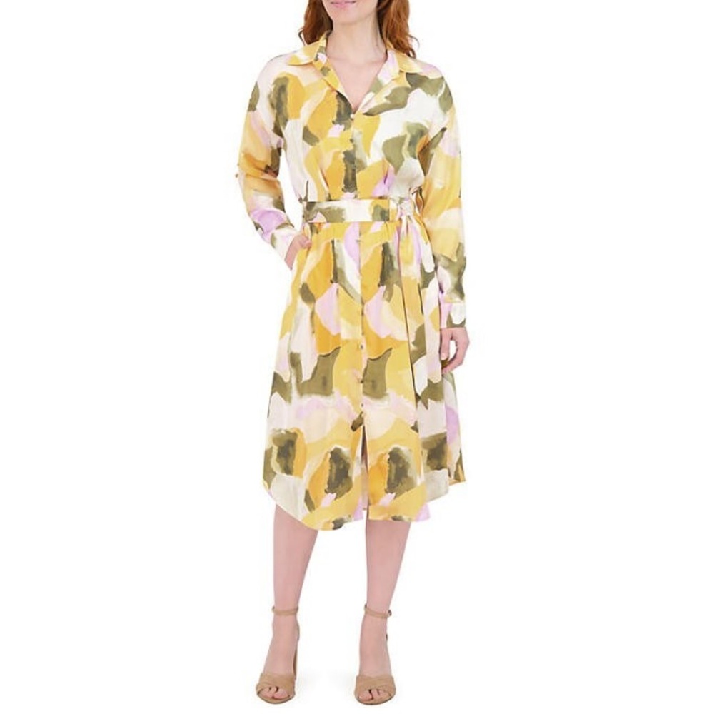 French Connection Women's Multi-Color Long Floral Shirt Dress sz Medium